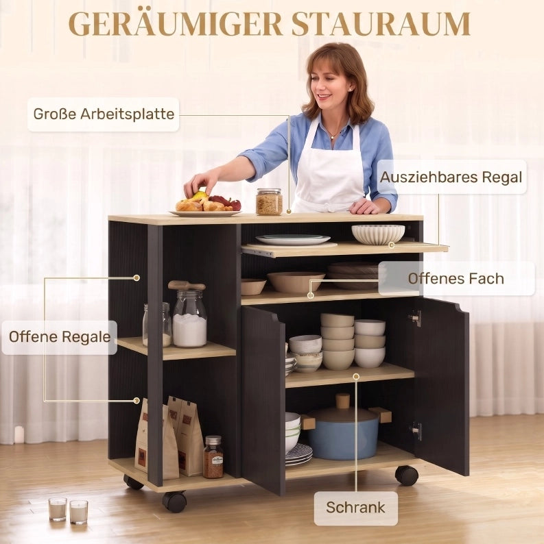 Carrello da cucina mobile nero con ripiani regolabili