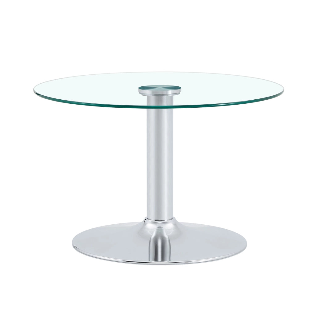 Tavolino da caffè rotondo in vetro temperato 70 cm, struttura in metallo, colore Silver