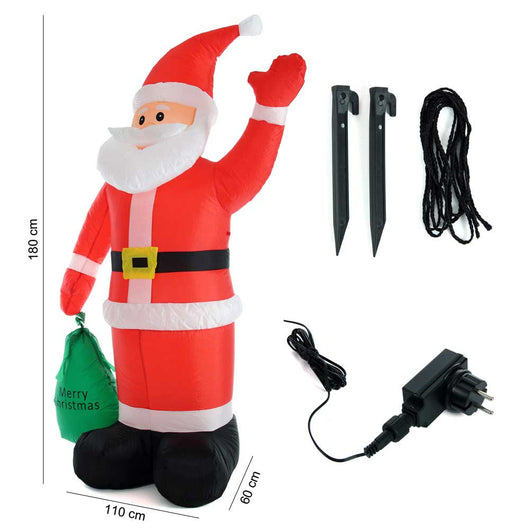 Gonfiabile Babbo Natale 180cm con LED per Esterno e Interno Natalizio Impermeabile