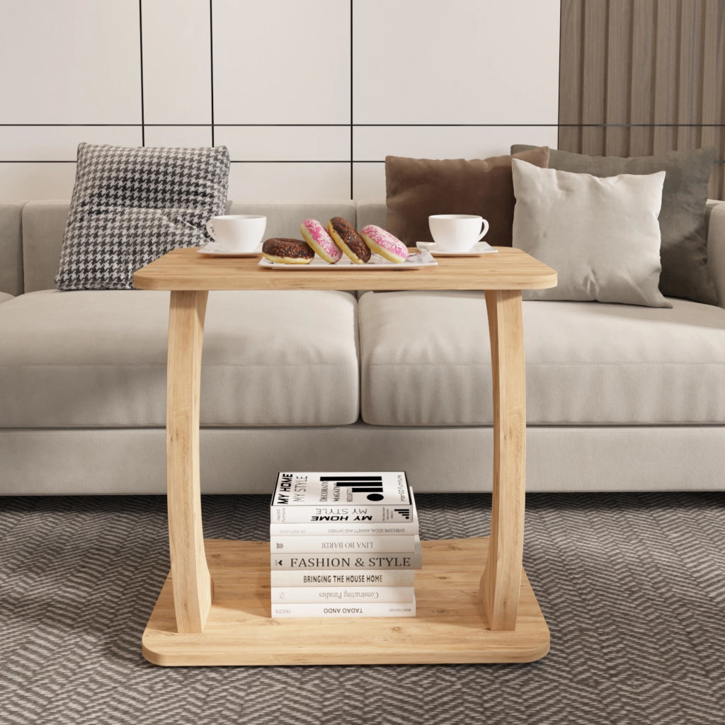 Tavolino Laterale Stattela a Forma di C con Rotelle 59 x 35 x 56 cm - Effetto Legno [en.casa]
