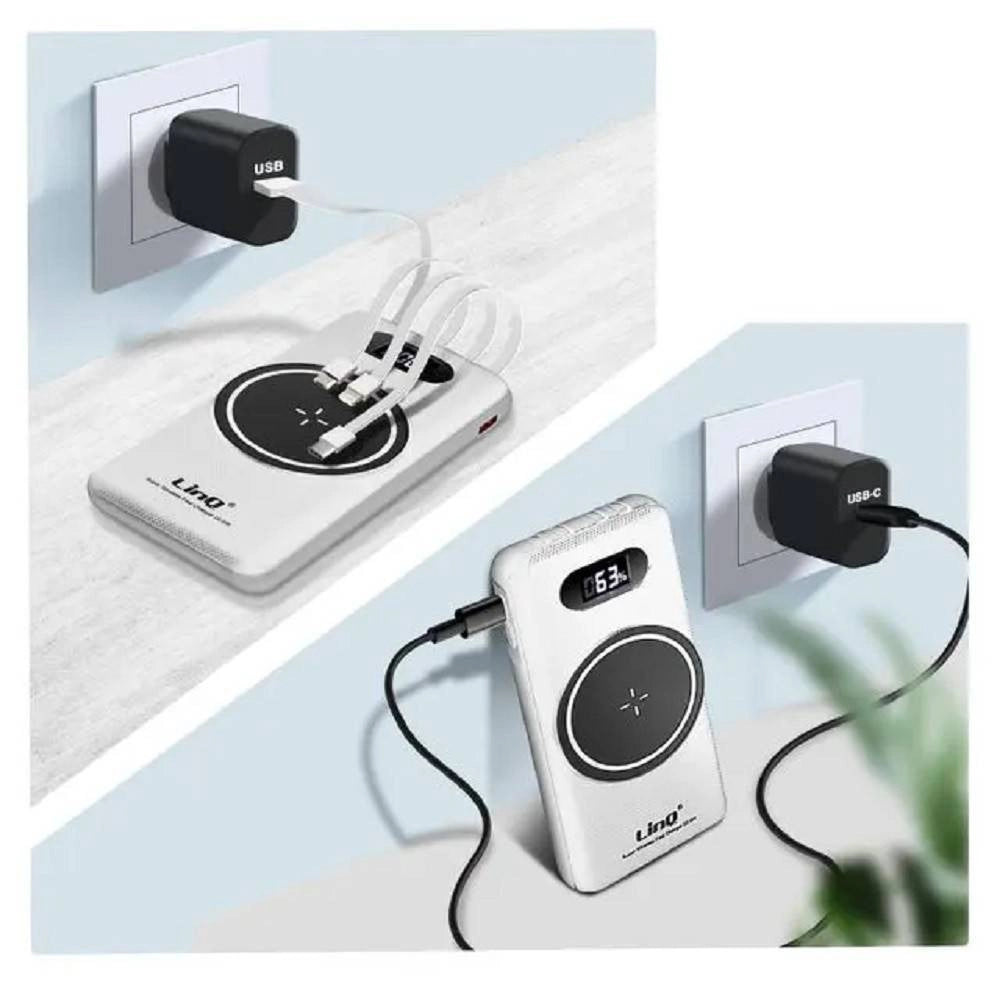 Trade Shop - Powerbank Da 15000 Mah Con Ricarica Wireless Rapida Usb / Usb-c Con Cavi Tt15808 -