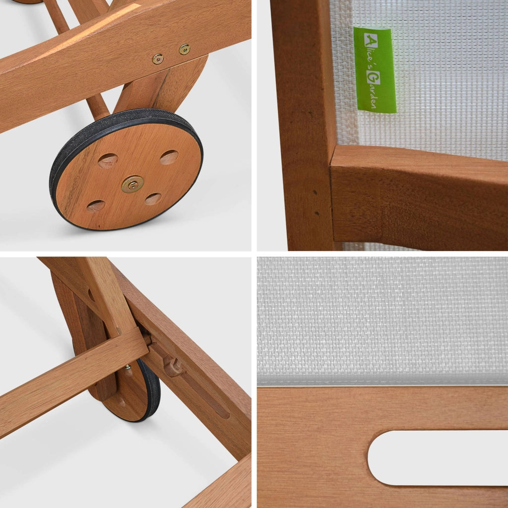 Set 2 lettini prendisole in legno multiposizione con ruote, bianco