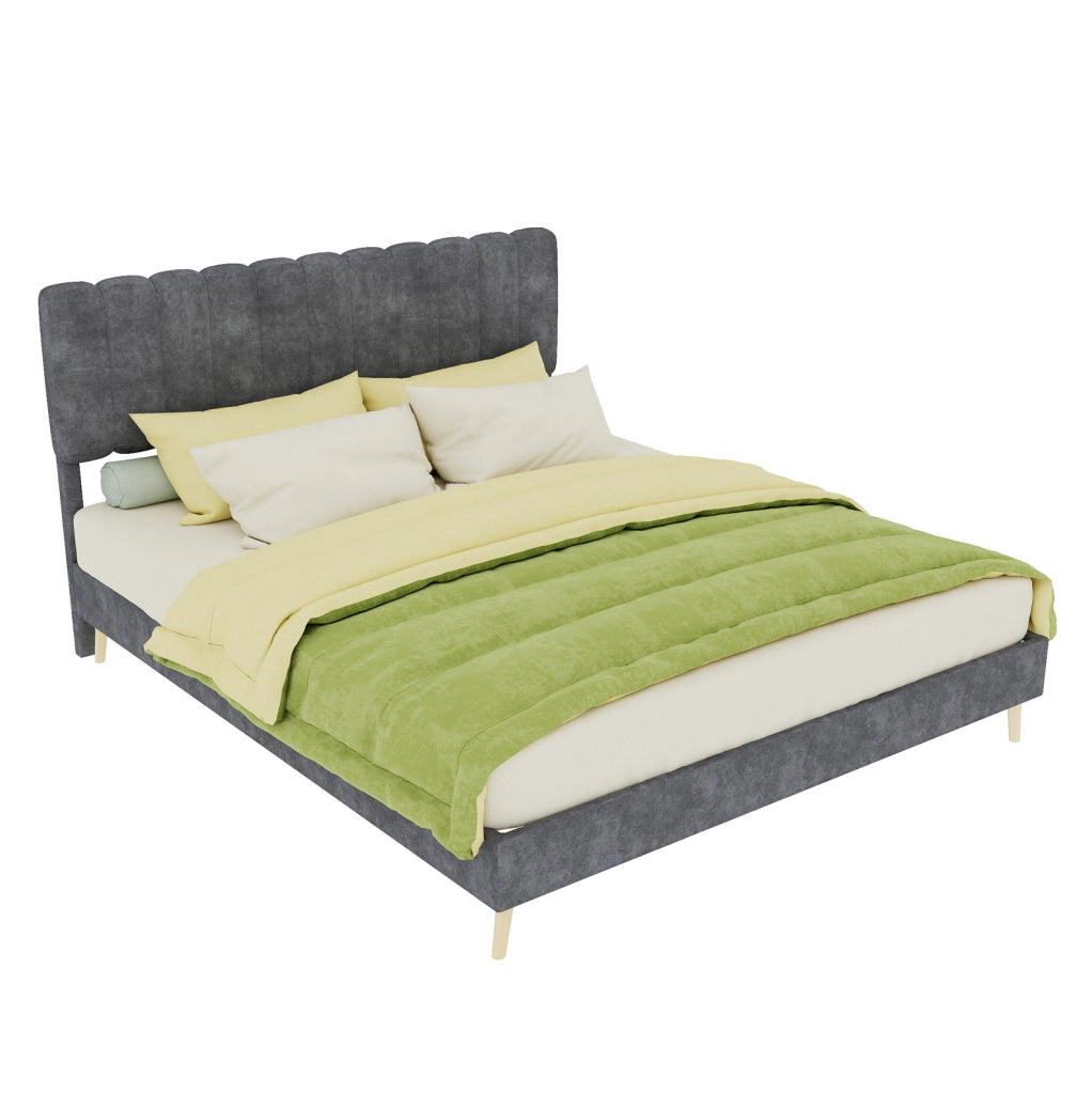 Letto 180x200 cm beige in lino con contenitore， LED e USB， senza materasso