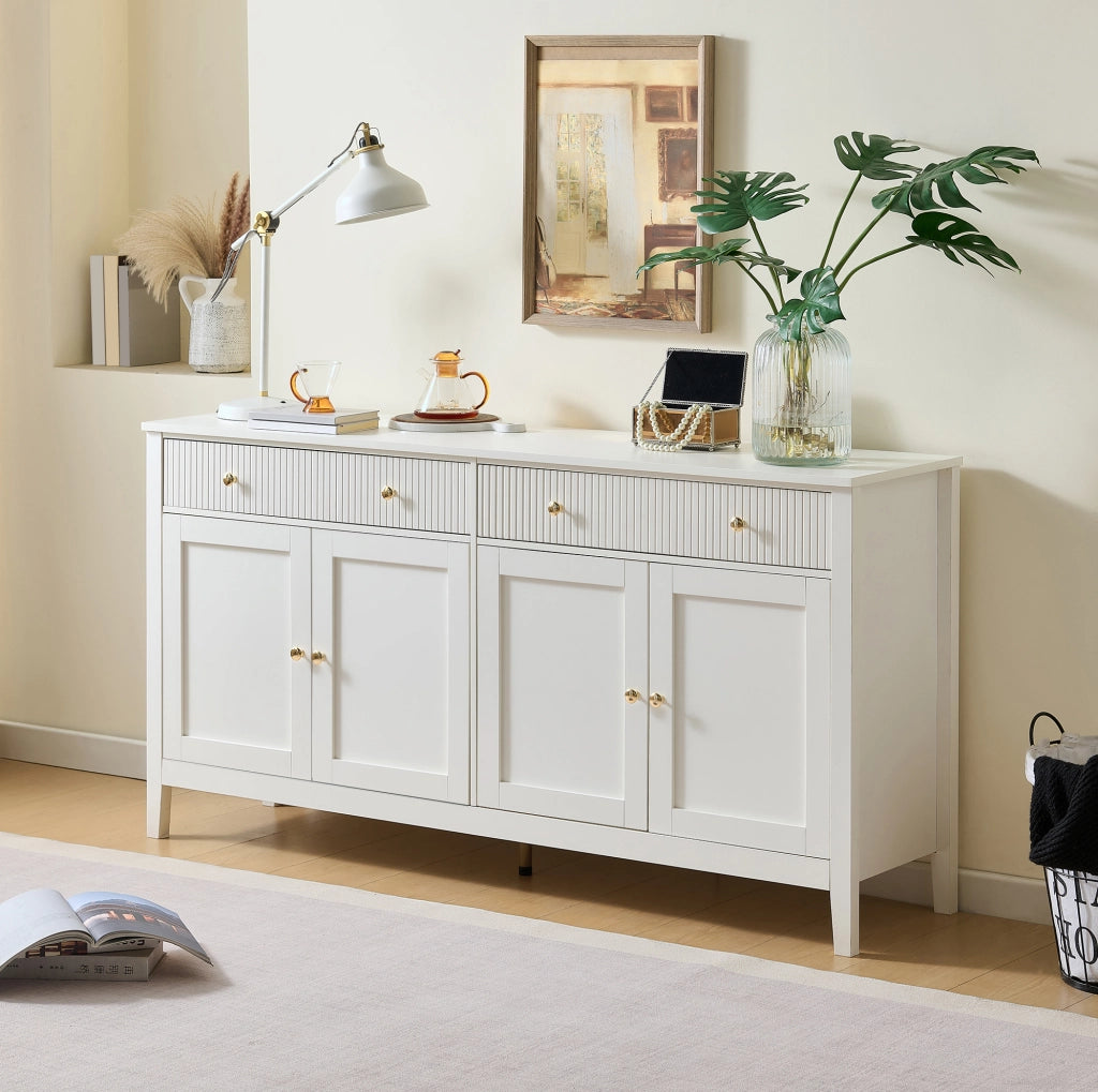 Credenza bianca con 2 cassetti e 4 ante