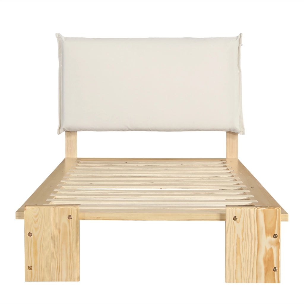 Letto Singolo Imbottito con Testiera ¨C MINIMAL ¨C Pino/Multistrato, 90x200, Naturale