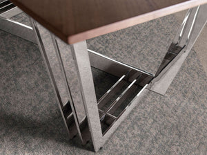 Tavolo da pranzo barile ovale noce e acciaio cromato