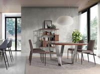 Tavolo da pranzo barile ovale noce e acciaio cromato