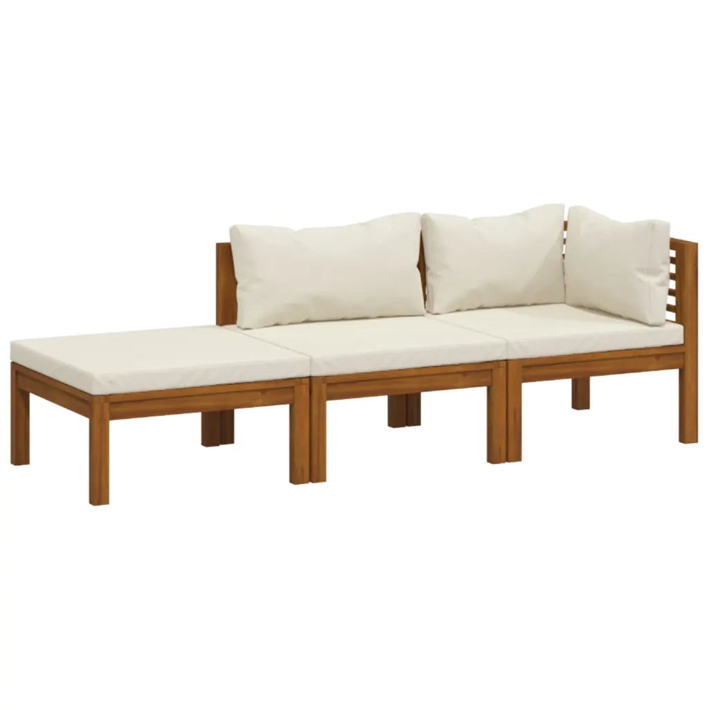 Set Divani da Giardino 3 pz con Cuscini Crema in Legno Acacia