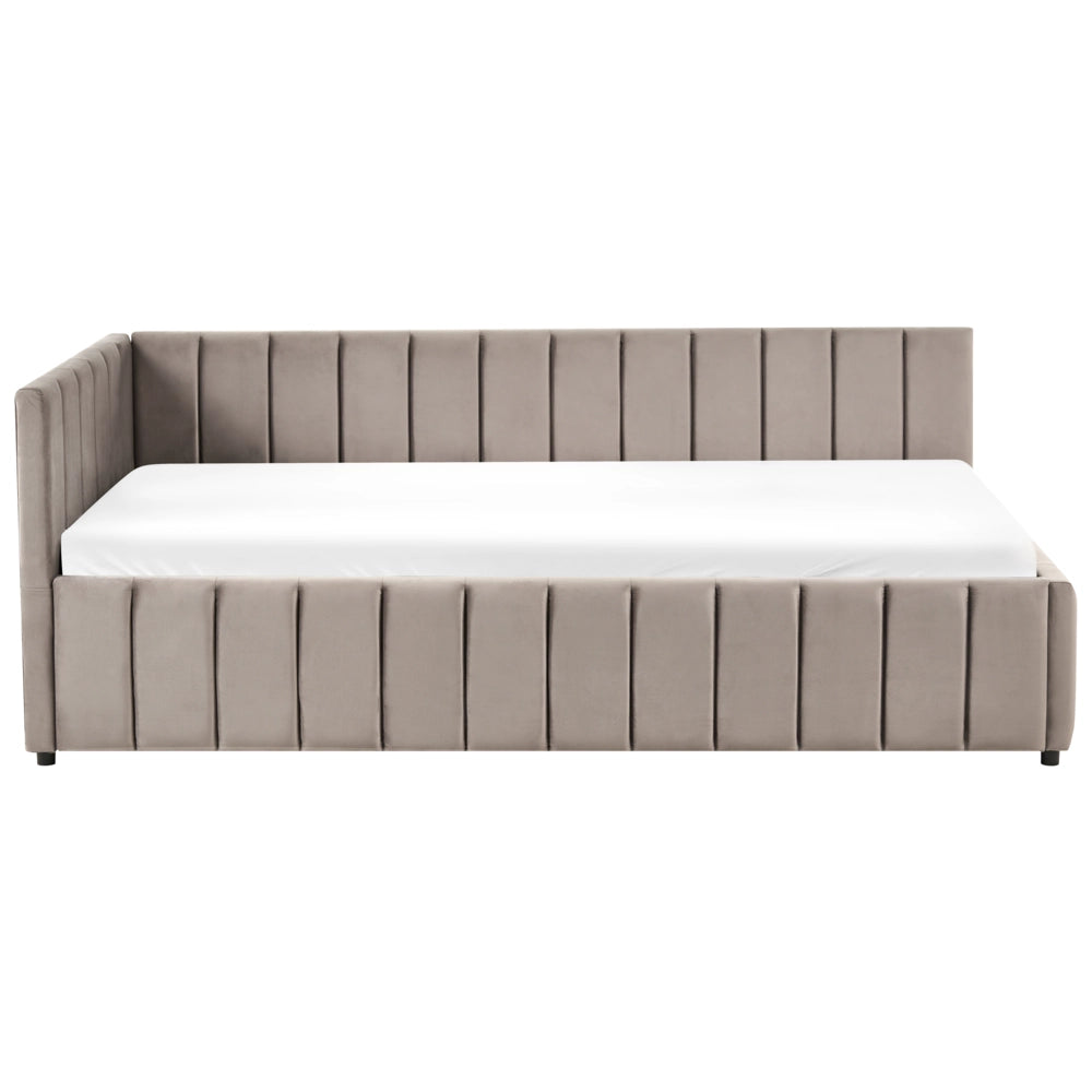 Letto 90 x 200 cm in velluto tortora imbottito elegante rete a doghe gambe in legno