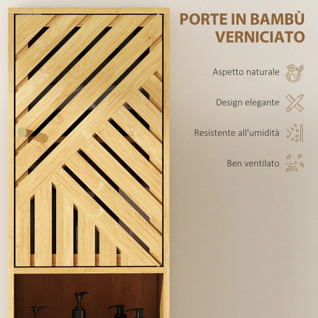 Mobile Colonna Bagno con 2 Armadietti e 2 Ripiani con Scaffale Regolabile. in Bamb¨´ e Truciolato. 32x30x170 cm