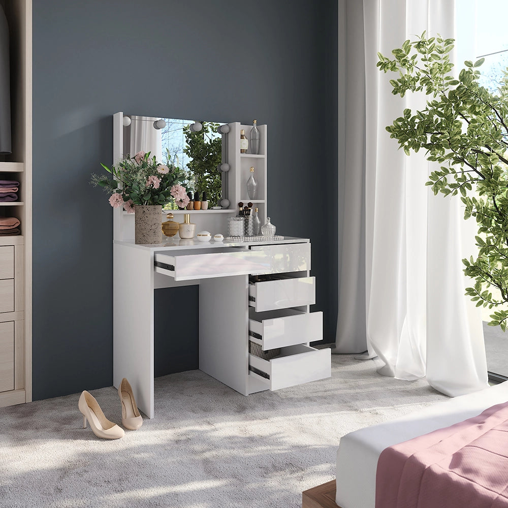 Vicco Tavolo da toeletta Bianco/bianco lucido 89.8 cm 4 parti