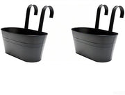 2 Vasi Sospesi in Metallo con Ganci per Piantine da Balcone - Decorazioni Sospese - Adatto per Balcone - Esterno e Interno - Nero