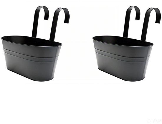 2 Vasi Sospesi in Metallo con Ganci per Piantine da Balcone - Decorazioni Sospese - Adatto per Balcone - Esterno e Interno - Nero
