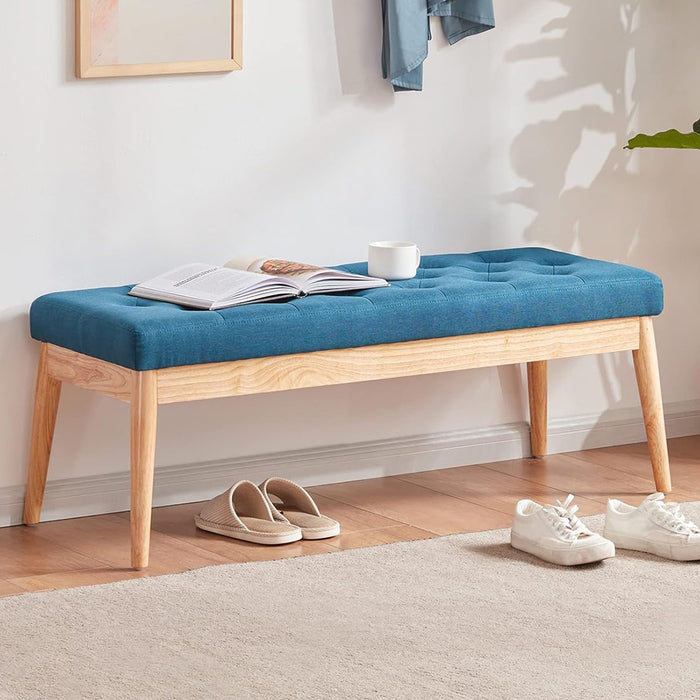 Cassapanca Pouf Ottomana Blu Ingresso Panca Imbottitura Alta Densità 108x41cm