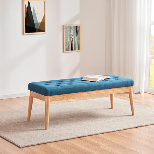 Cassapanca Pouf Ottomana Blu Ingresso Panca Imbottitura Alta Densità 108x41cm