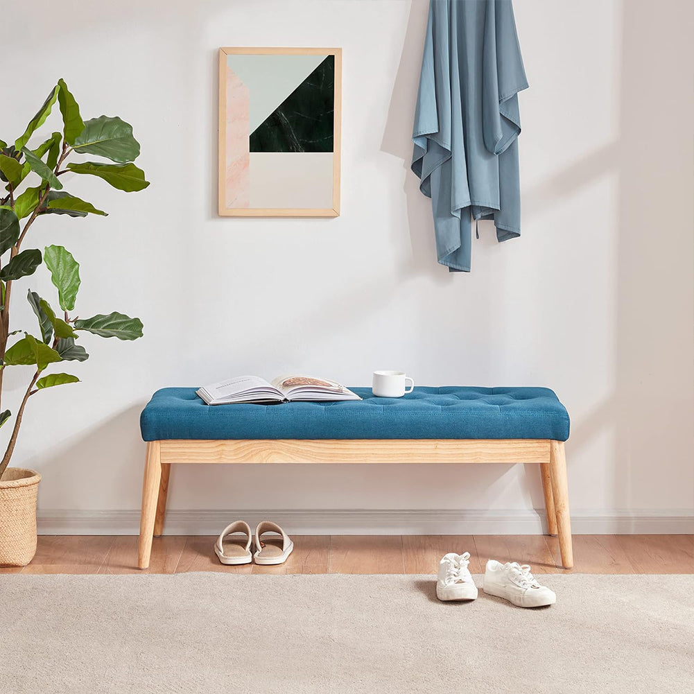 Cassapanca Pouf Ottomana Blu Ingresso Panca Imbottitura Alta Densità 108x41cm