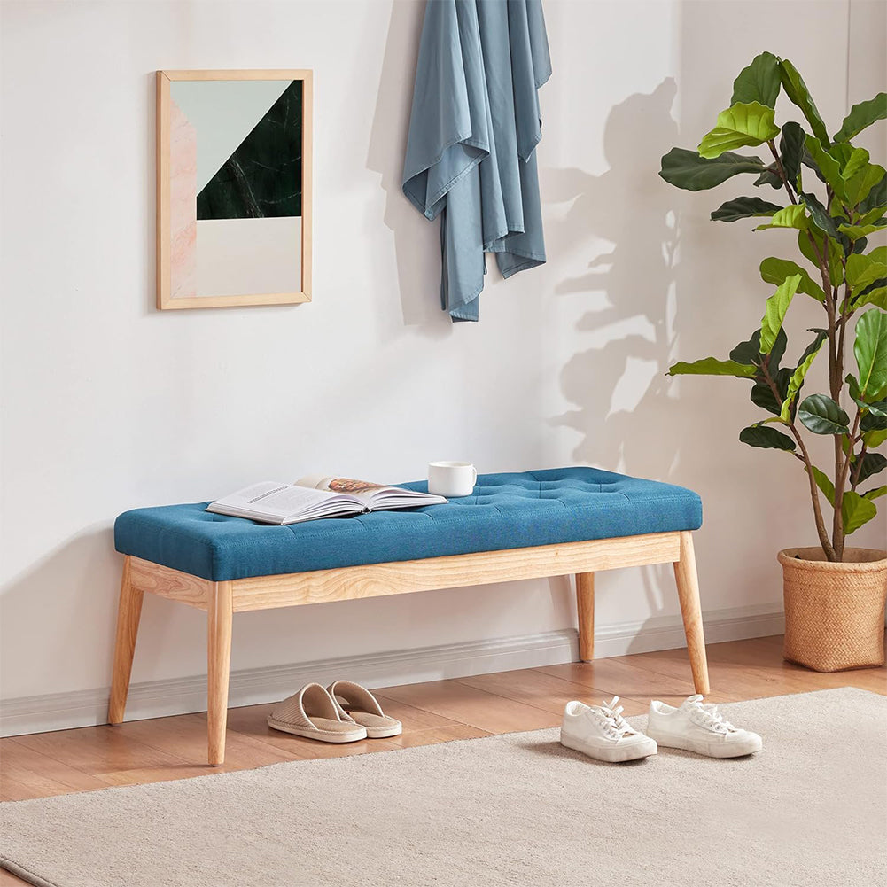 Cassapanca Pouf Ottomana Blu Ingresso Panca Imbottitura Alta Densità 108x41cm