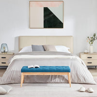 Cassapanca Pouf Ottomana Blu Ingresso Panca Imbottitura Alta Densità 108x41cm