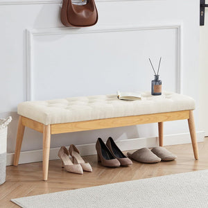 Cassapanca Pouf Ottomana Beige Ingresso Panca Imbottitura Alta Densità 108x41cm