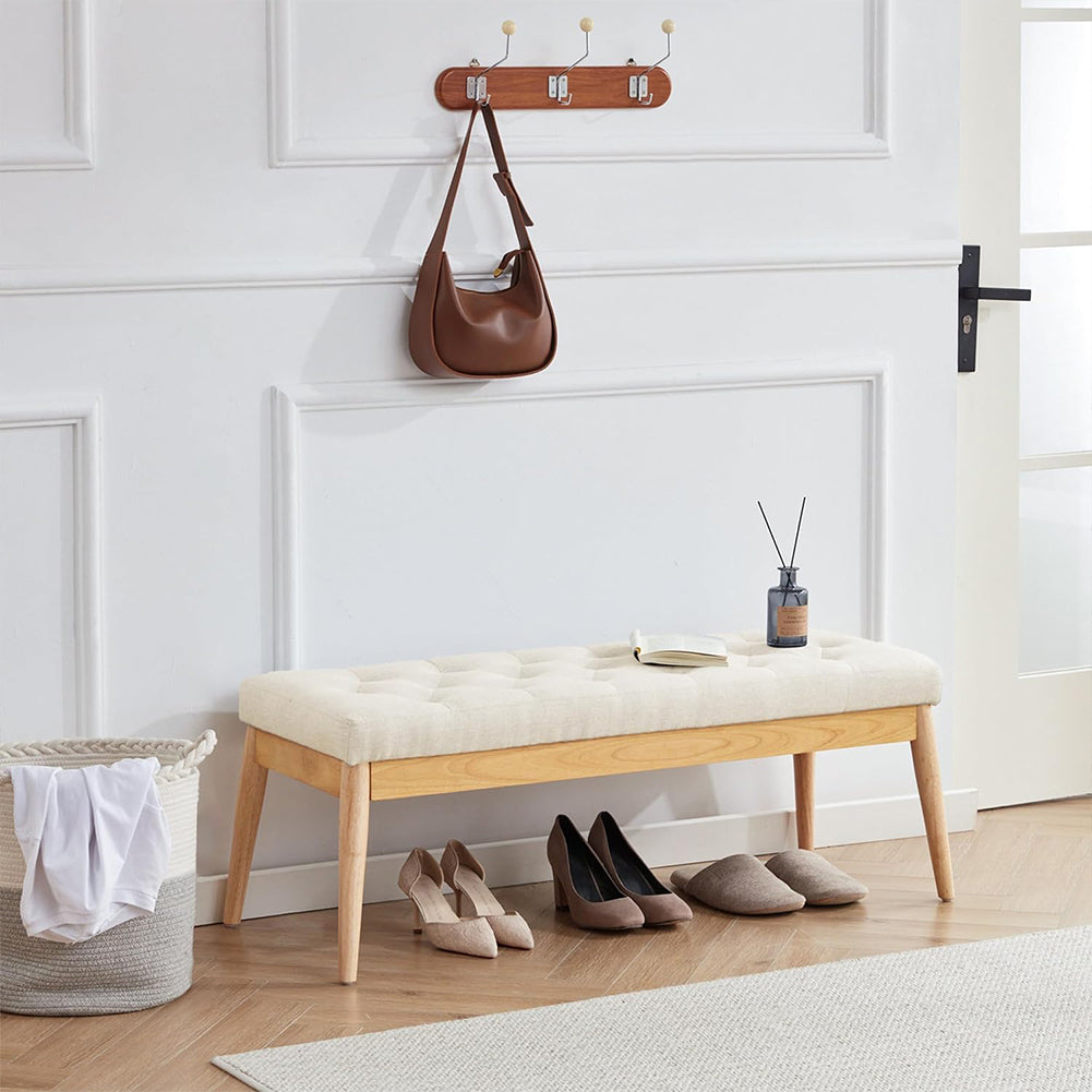 Cassapanca Pouf Ottomana Beige Ingresso Panca Imbottitura Alta Densità 108x41cm