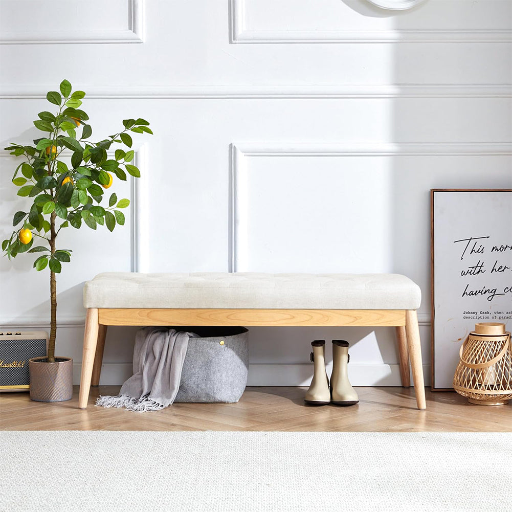 Cassapanca Pouf Ottomana Beige Ingresso Panca Imbottitura Alta Densità 108x41cm