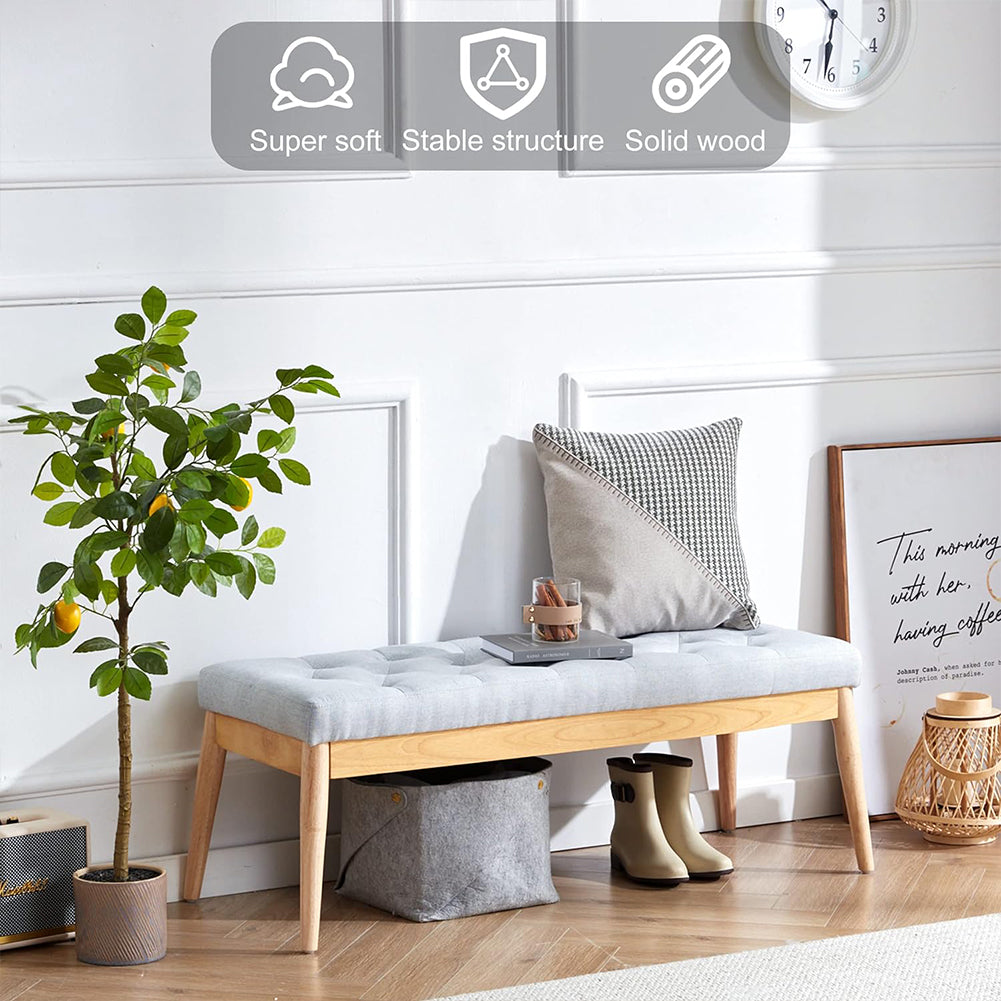 Cassapanca Pouf Ottomana Grigio Ingresso Panca Imbottitura Alta Densità 108x41cm