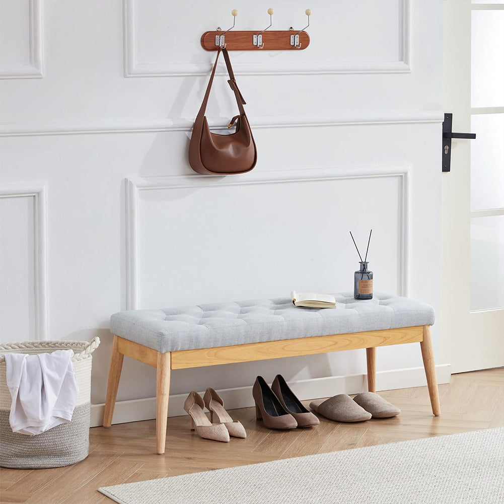 Cassapanca Pouf Ottomana Grigio Ingresso Panca Imbottitura Alta Densità 108x41cm