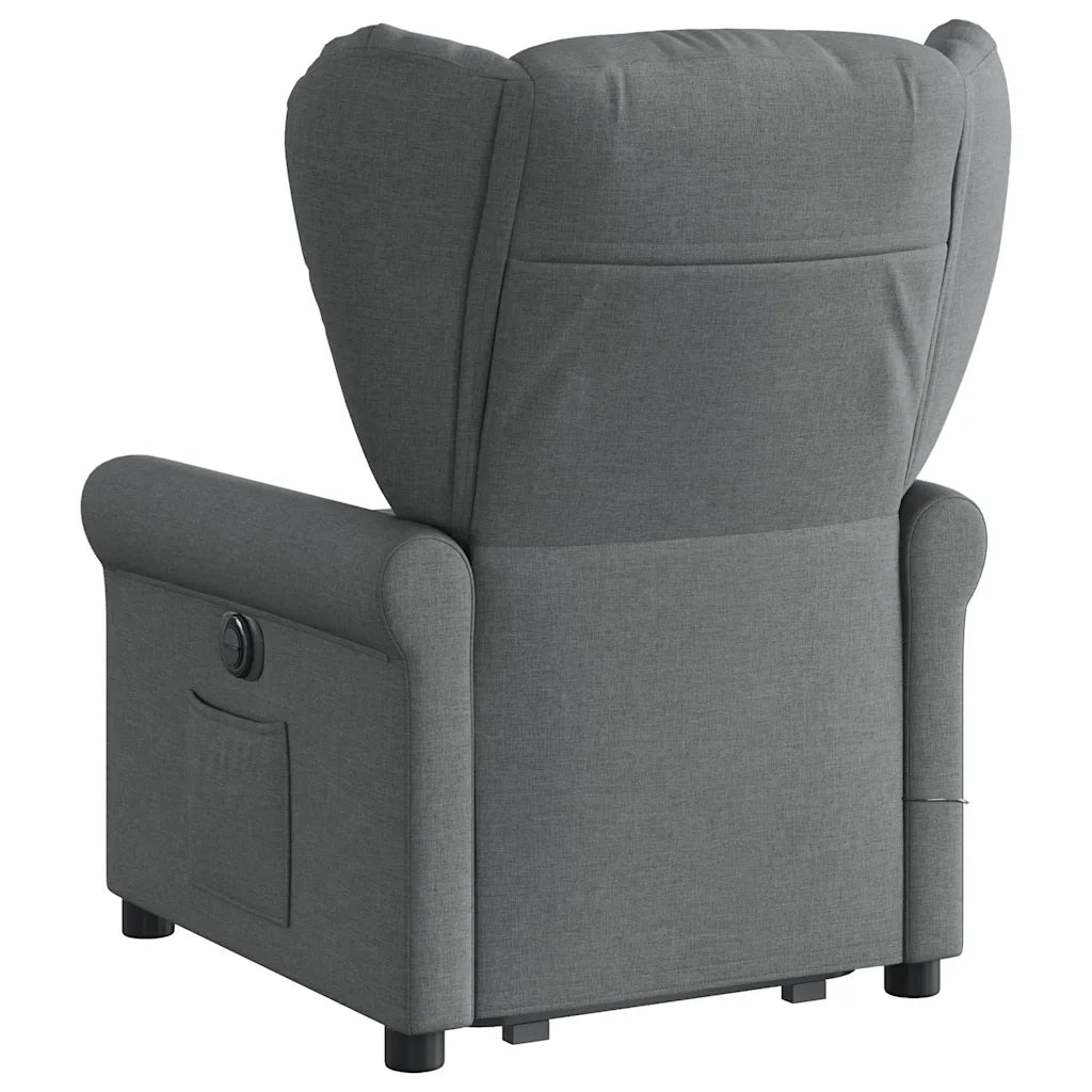 vidaXL Poltrona Alzapersona Massaggi Elettrica Grigio Scuro Tessuto