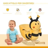 Animale a Dondolo per Bambini a forma di Ape in Legno di Pioppo con Musica, 60x33x45 cm, Giallo e Nero