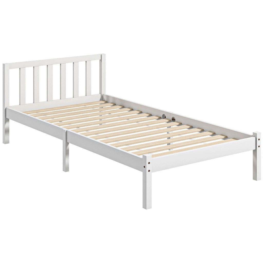 Struttura letto singolo in legno di pino 208 x 96 cm con rete a doghe, finitura bianca, portata 120 kg