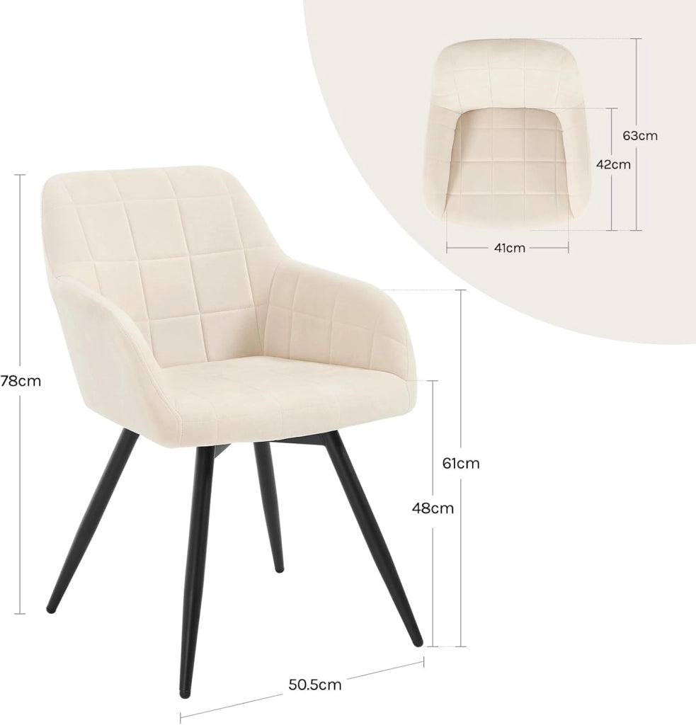 Sedia da Pranzo Girevole, Sedia da Cucina Ergonomica Imbottita in Velluto con Gambe in Metallo, Poltrona per Salotto, Ufficio, Camera da Letto, Balcone, Beige, EZS85be-1