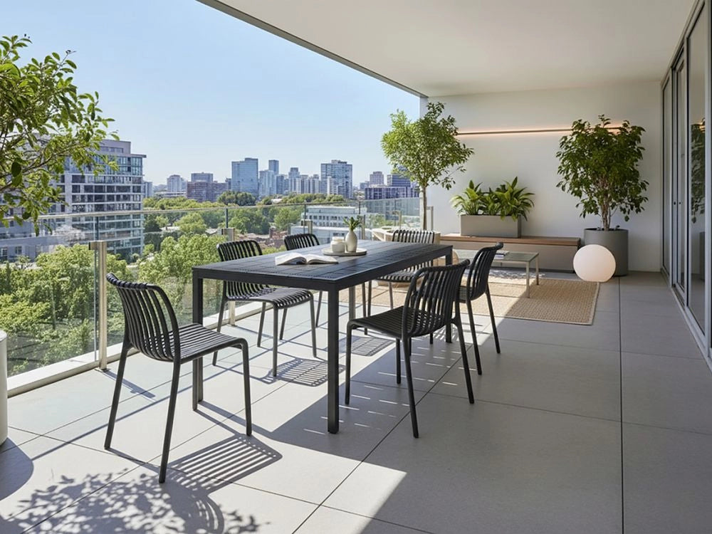 Tavolo da pranzo da giardino Telaio sintetico nero 4-6 posti resistente alle intemperie Patio esterno