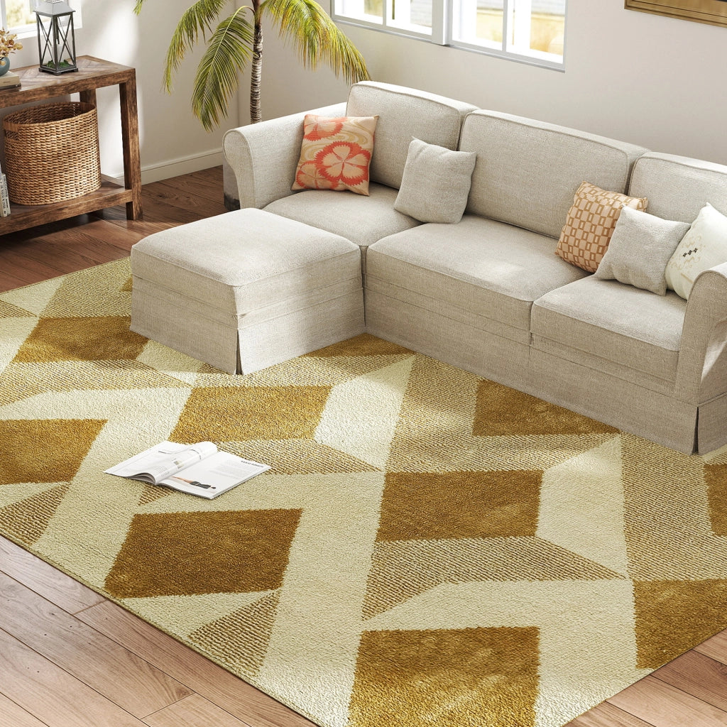 Tappeto Moderno da Soggiorno e Salotto, Ipoallergenico e Lavabile con Effetto 3D, 230x160 cm, Giallo