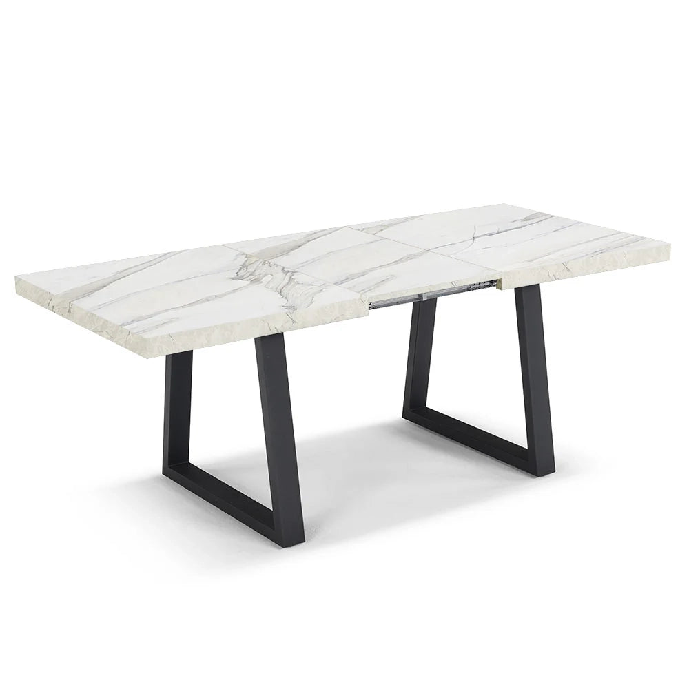 Tavolo da pranzo allungabile Marmo di Carrara 145x85 MADE IN ITALY modello GOYA fino a 195 CM per sala da pranzo, cucina e soggiorno, design moderno con top in melaminico