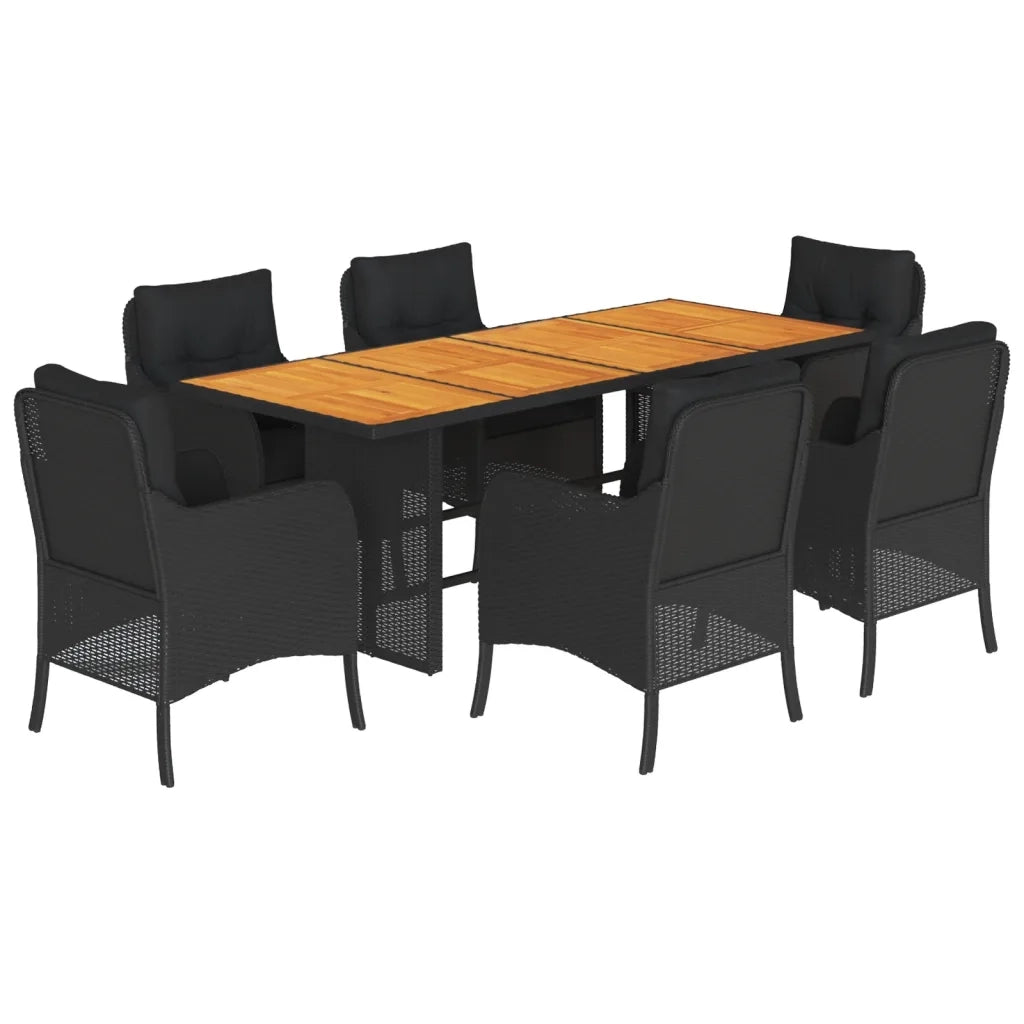 Set da Pranzo da Giardino 7 pz Nero con Cuscini in Polyrattan 3211896