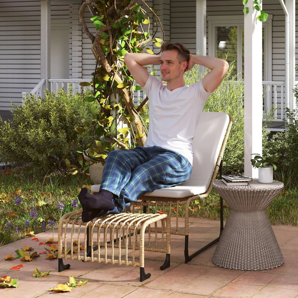 Poltrona relax con poggiapiedi in rattan per esterno ¨C zephmum ¨C 65x93x80 cm