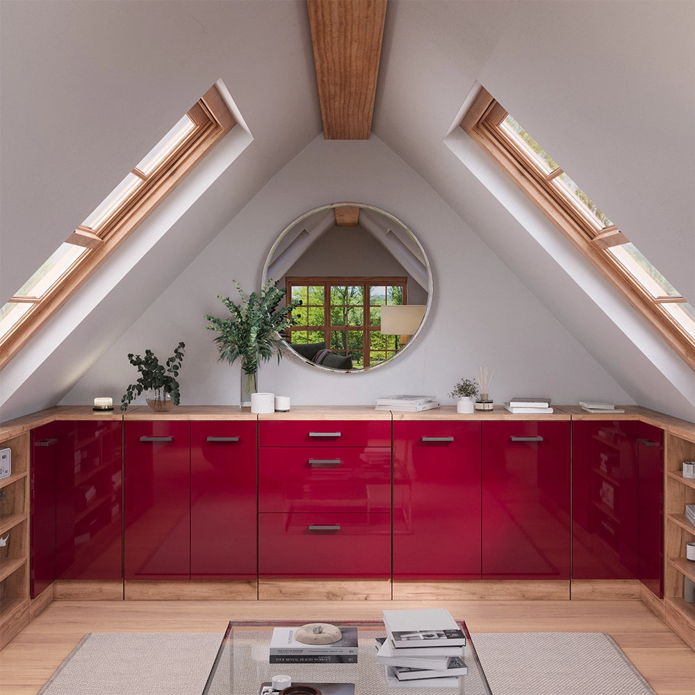 Mobile per mansarda Rion Rosso lucido/Rovere dorato 80 x 83.8 cm senza inclinazione con 2 ante Vicco