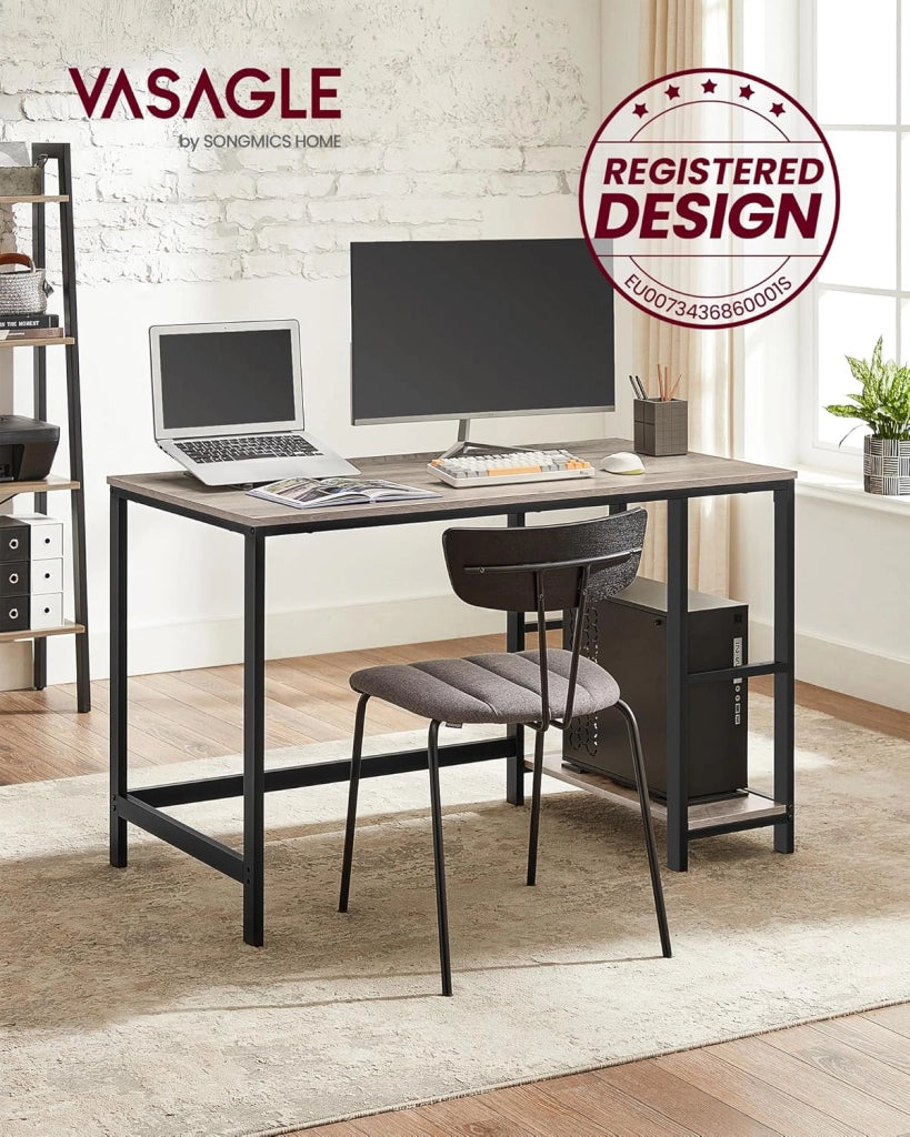Scrivania per Computer, Scrittoio, 120 x 60 x 76 cm, Moderno, Tavolo da Lavoro, per Ufficio Camera da Letto Soggiorno, Greige Melange e Nero Inchiostro LWD47MB