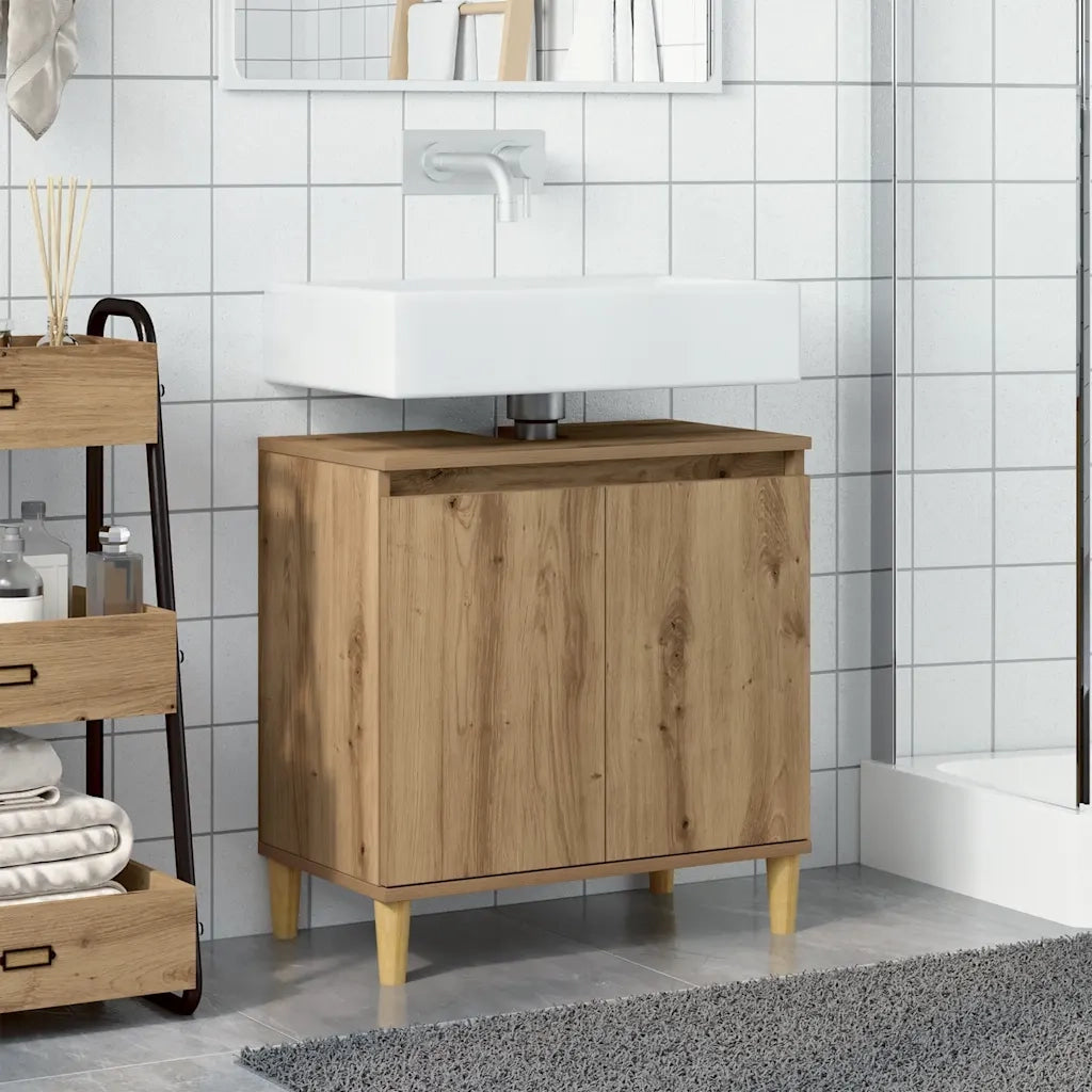 Mobile Lavabo-Armadietto da bagno Rovere Artigianale 58x33x60 cm Legno Multistrato 386658