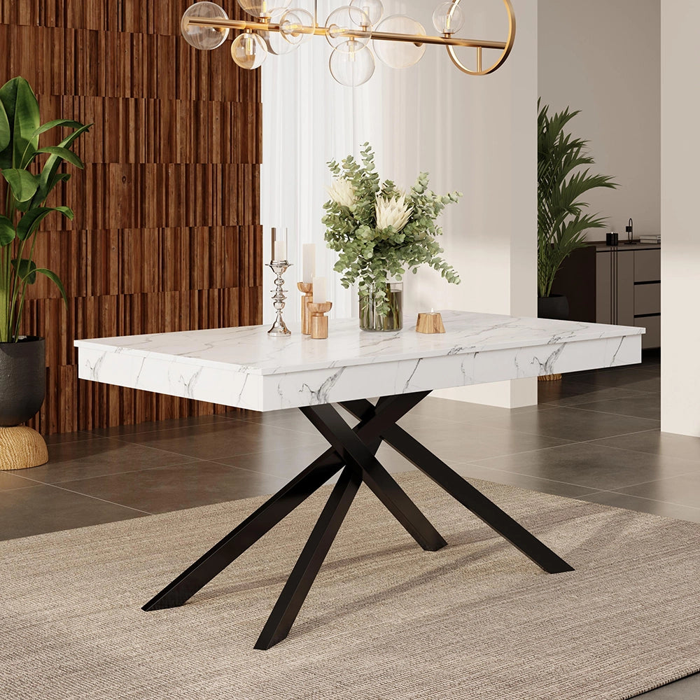 Tavolo Estensibile Xylo 140/180x80cm - Bianco e Piedi Metallici