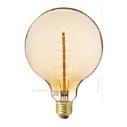 LAMPADINA CARBON E27, GLOBO G125, VETRO AMBRATO, 25W, <60 LM, COLORE CALDO 2000K, FILAMENTO VITE, CLASSE E, DIMMERABILE