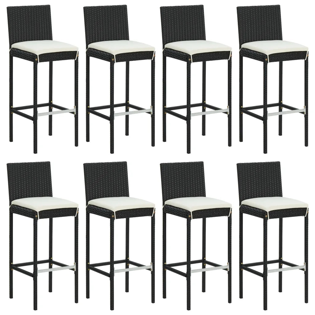 Set Bar da Giardino 9 pz con Cuscini in Polyrattan Nero