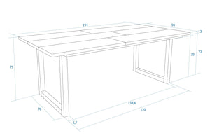 Tavolo da pranzo, 10 posti, 194x90x75cm, Robusto e stabile, struttura e gambe solide, Nero RF1099
