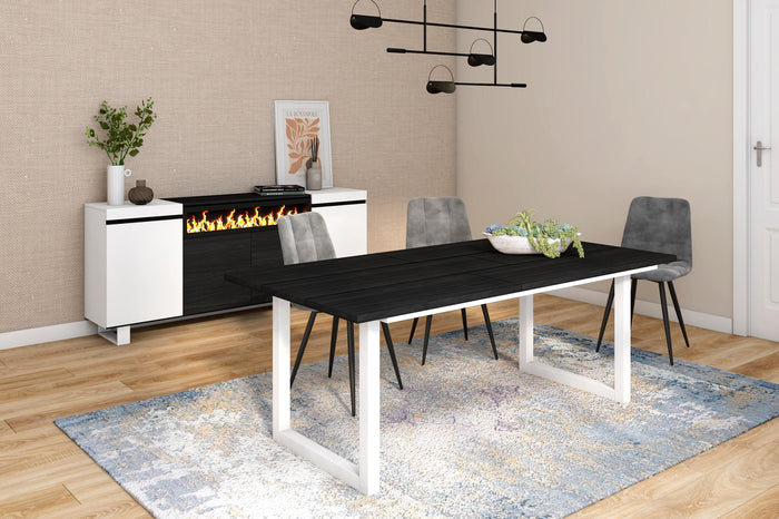 Tavolo da pranzo, 10 posti, 194x90x75cm, Robusto e stabile, struttura e gambe solide, Nero RF1099