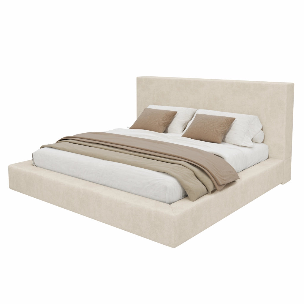 Letto imbottito 180x200 cm con rete a doghe in ciniglia beige