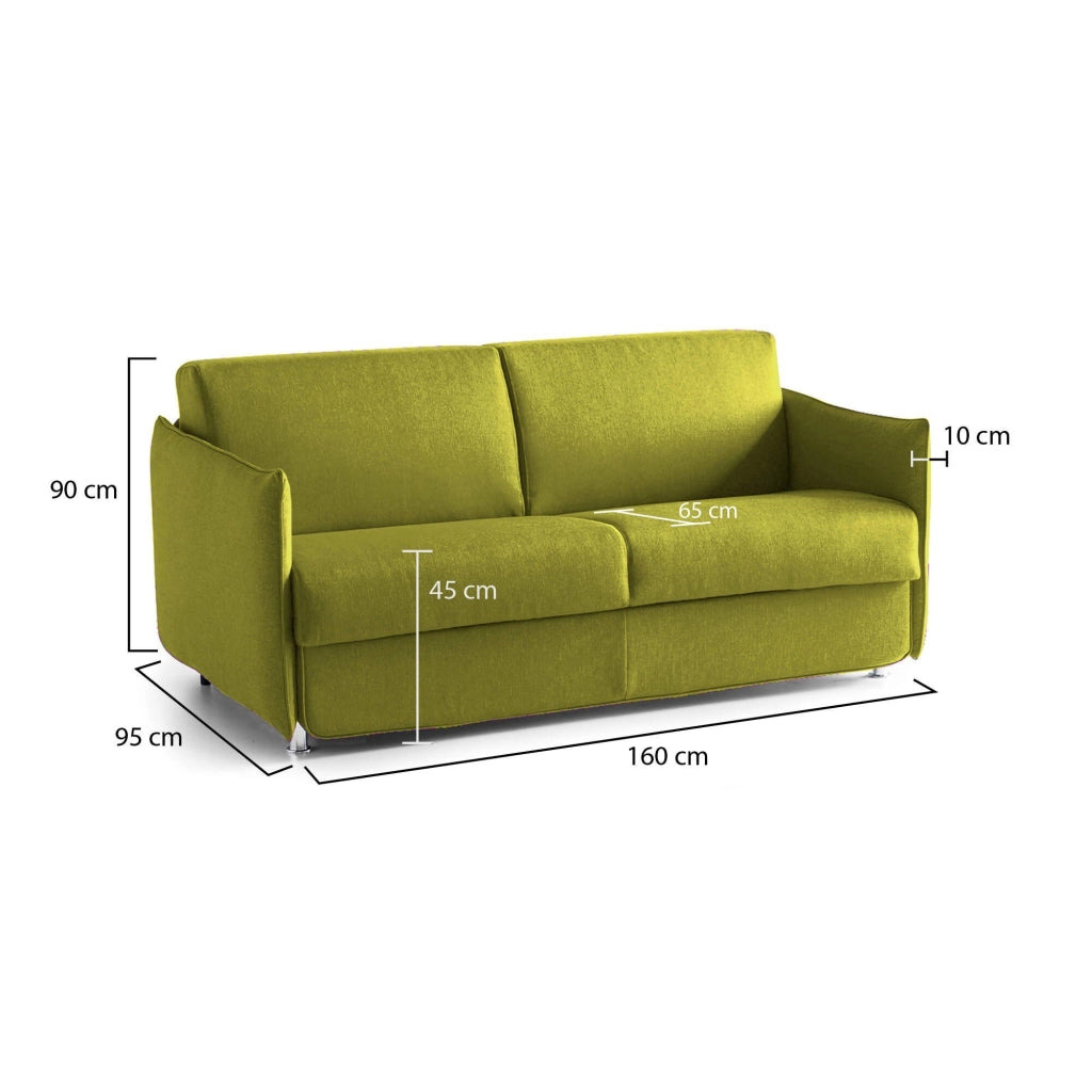 Monleale, Divano Fisso 2 Posti Sfoderabile Made in Italy, 160x95x90h cm Verde