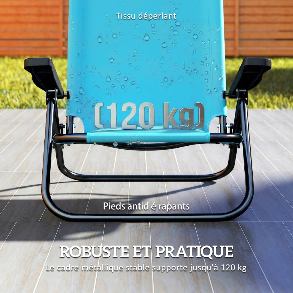 Sedia da pranzo pieghevole con braccioli e schienale regolabile ¨C zephmum ¨C blu chiaro 63x75x80cm