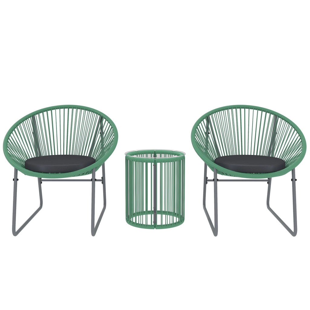 Set Divano da Giardino in Polyrattan per 2 Posti con Tavolino e Cuscini ¨C MINIMAL ¨C Verde