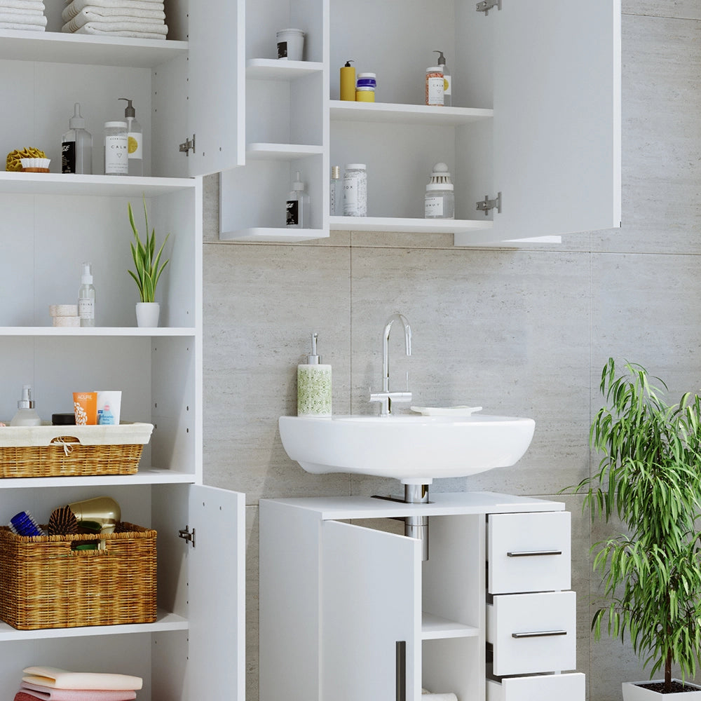 Vicco Set di mobili da bagno Bianco 2 pezzi, con colonna e base lavabo