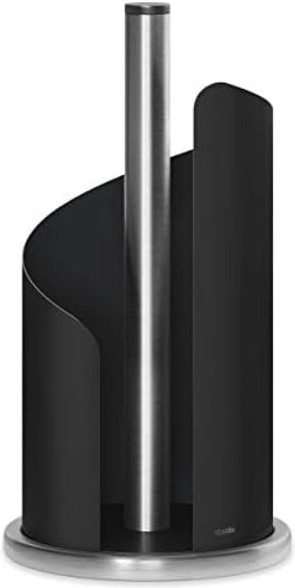 Supporto per rotolo di carta in acciaio inox opaco, altezza 30 cm, diametro 15 cm, supporto per rotoli, per uso in cucina, in stile verticale (nero)